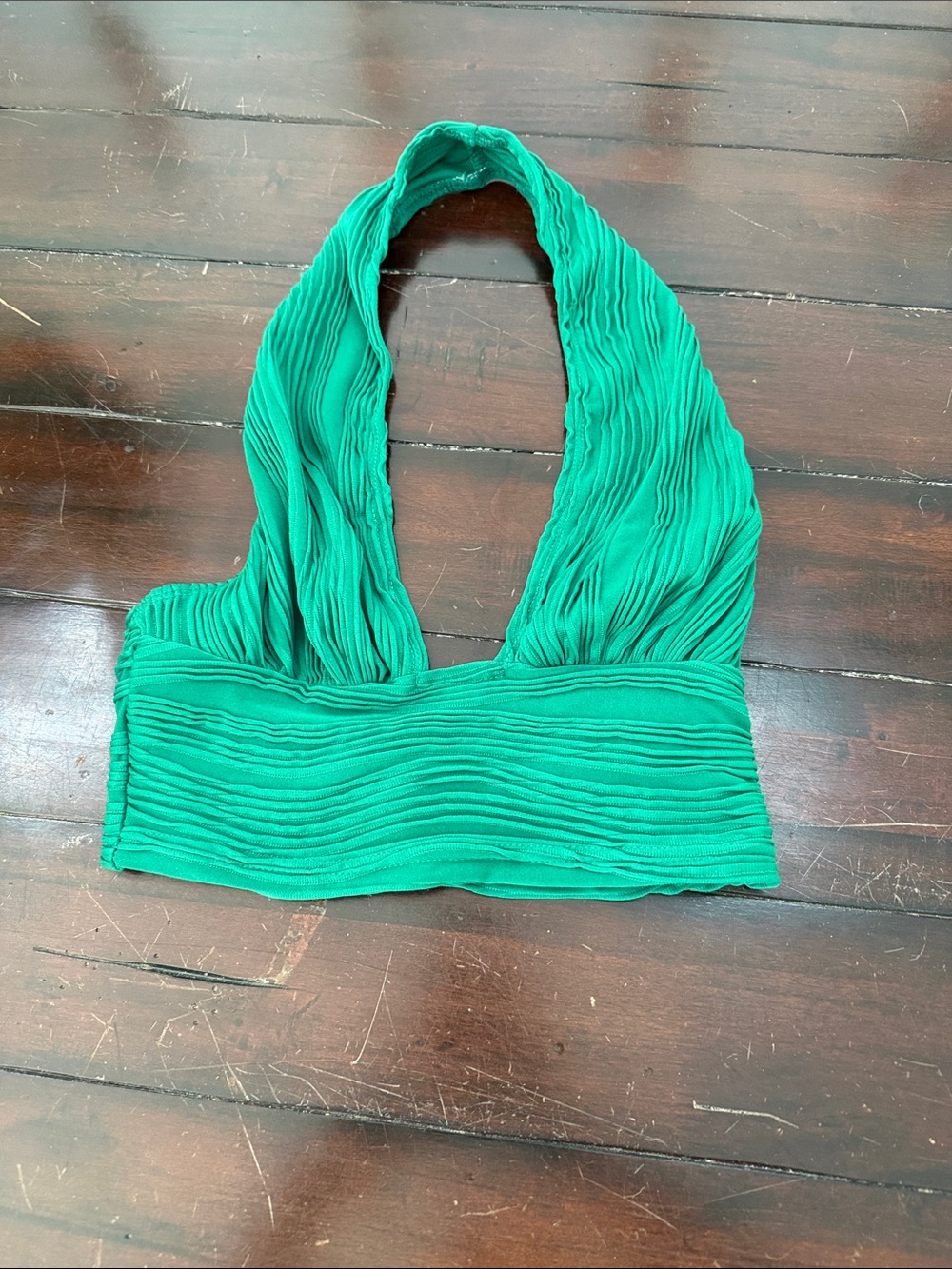 SHEIN Emerald Green Pleated Halter Crop Top
